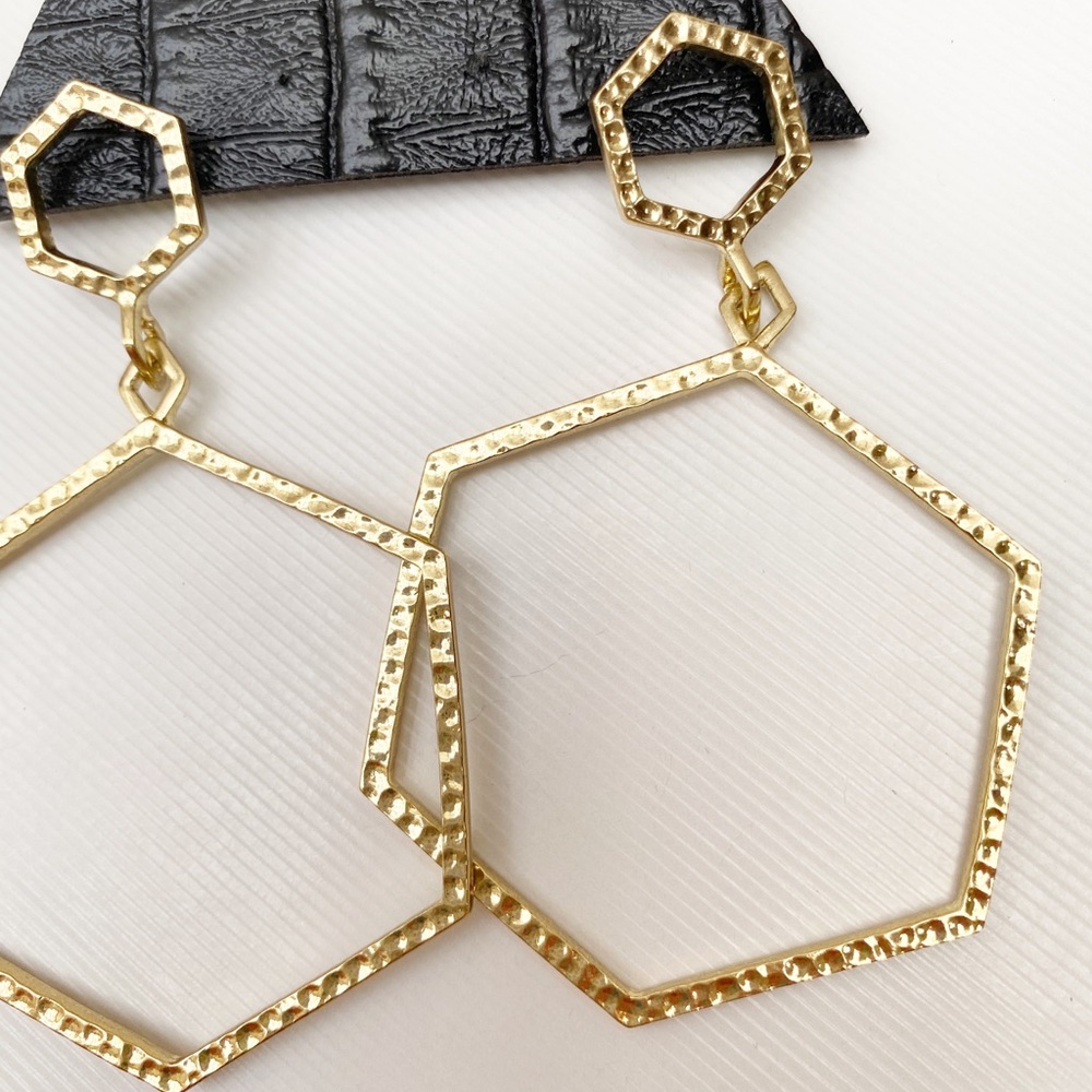 LUV AJ Gold Plated Hexagonal Statement Earrings